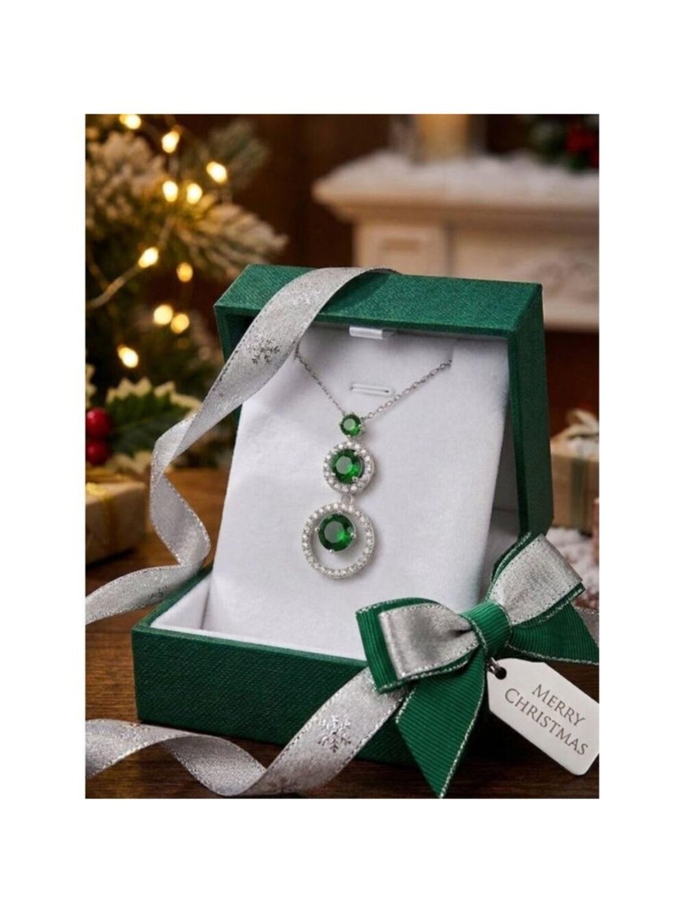 Lab Created Emerald CZ Sterling Silver Pendant Necklace 🆕